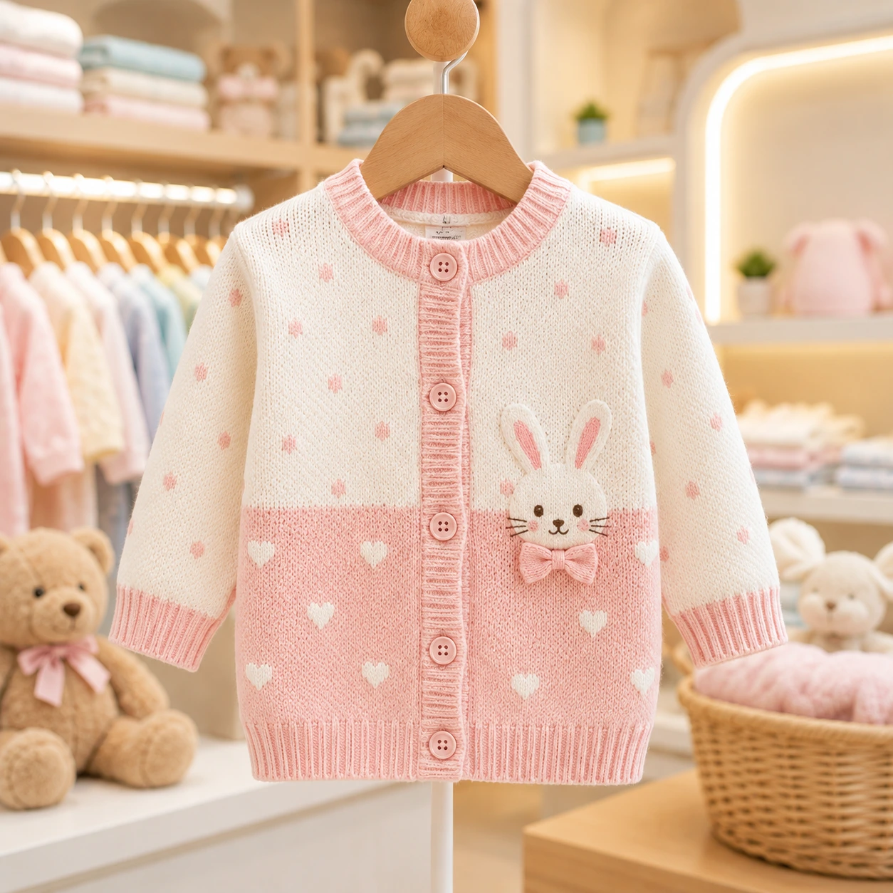 Pink Bunny Knitted Baby Sweater