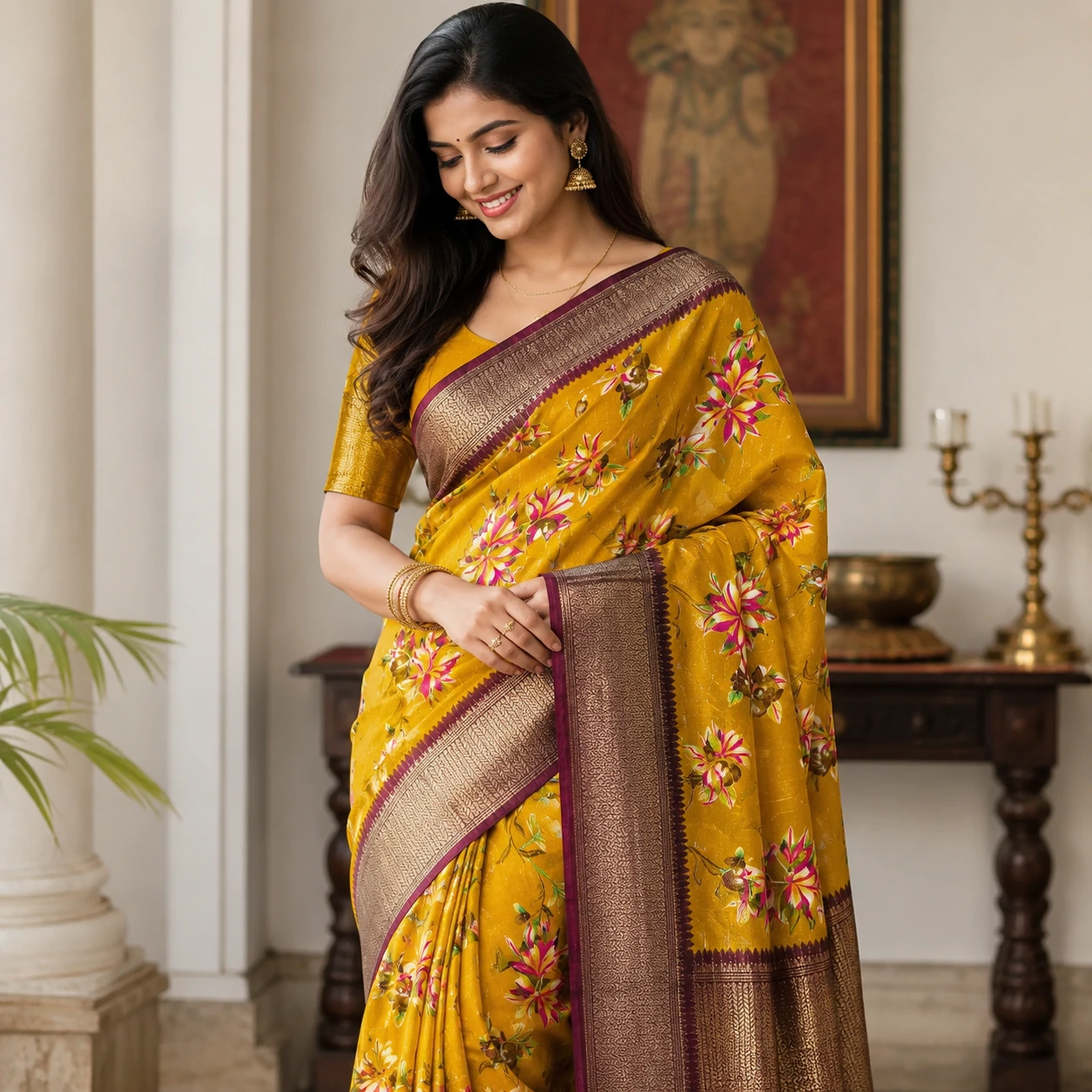 Floral Printed Soft Silk Saree