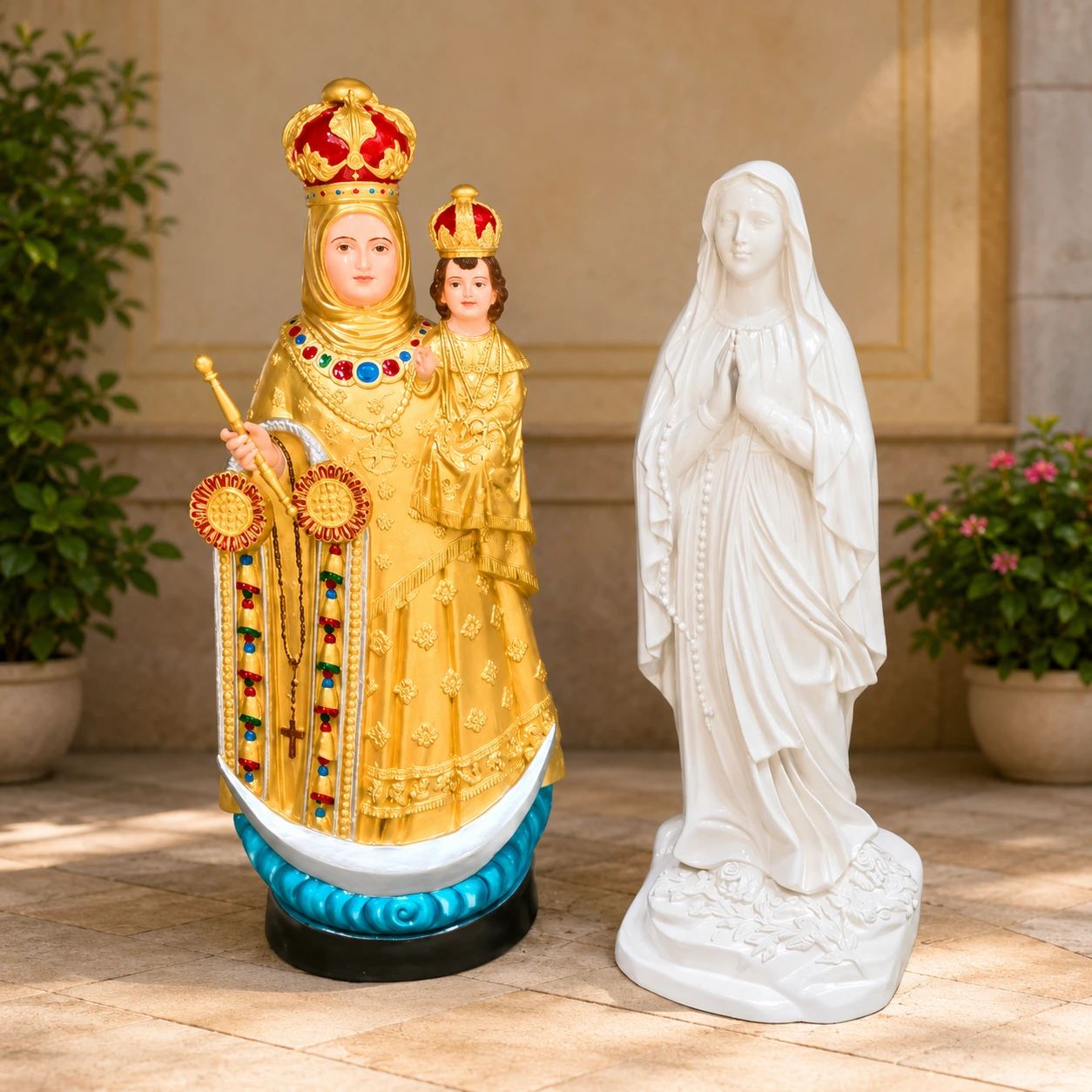Our Lady of Mount Carmel and Our Lady of Lourdes Statue Set