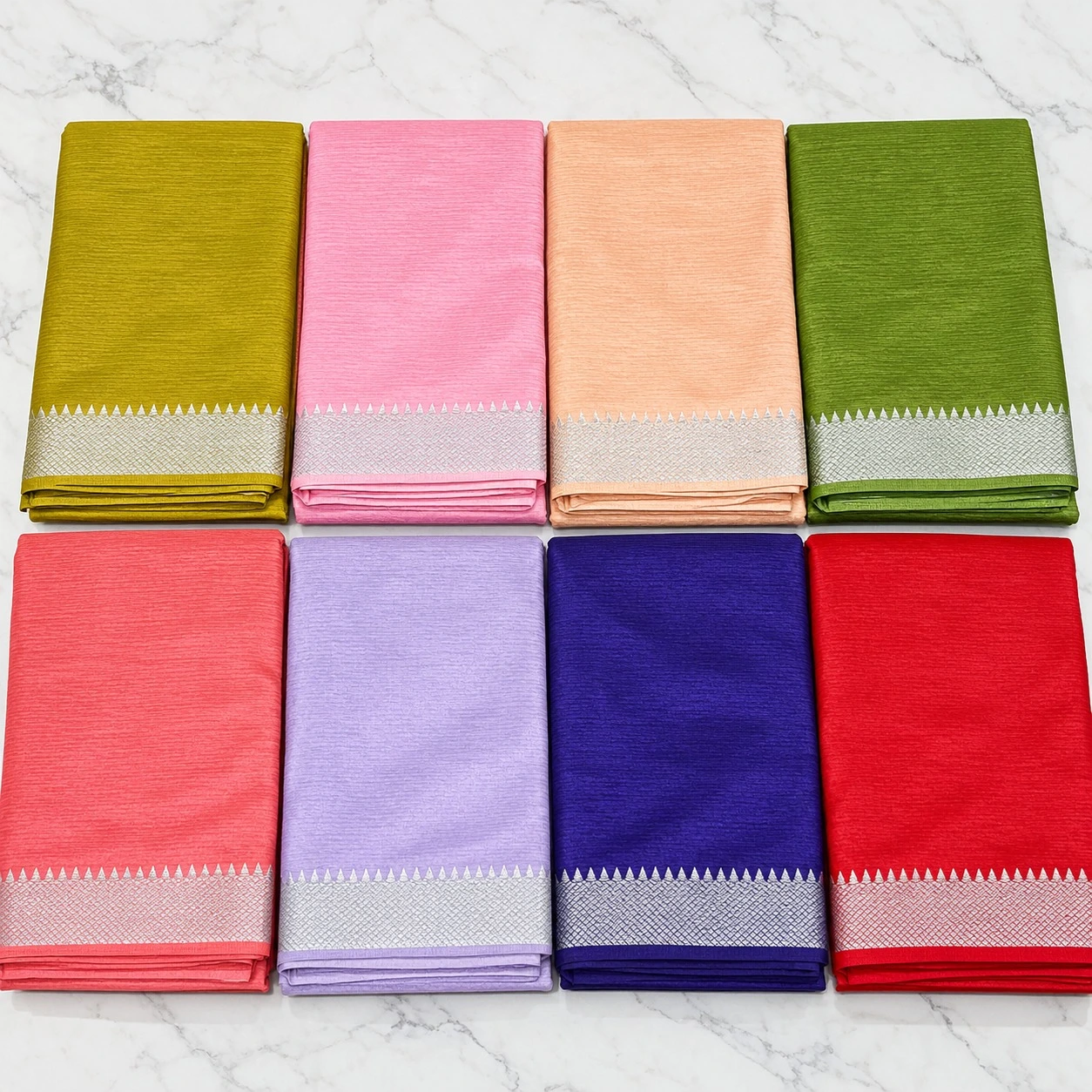 Pastel Soft Silk Sarees with Silver Zari Border