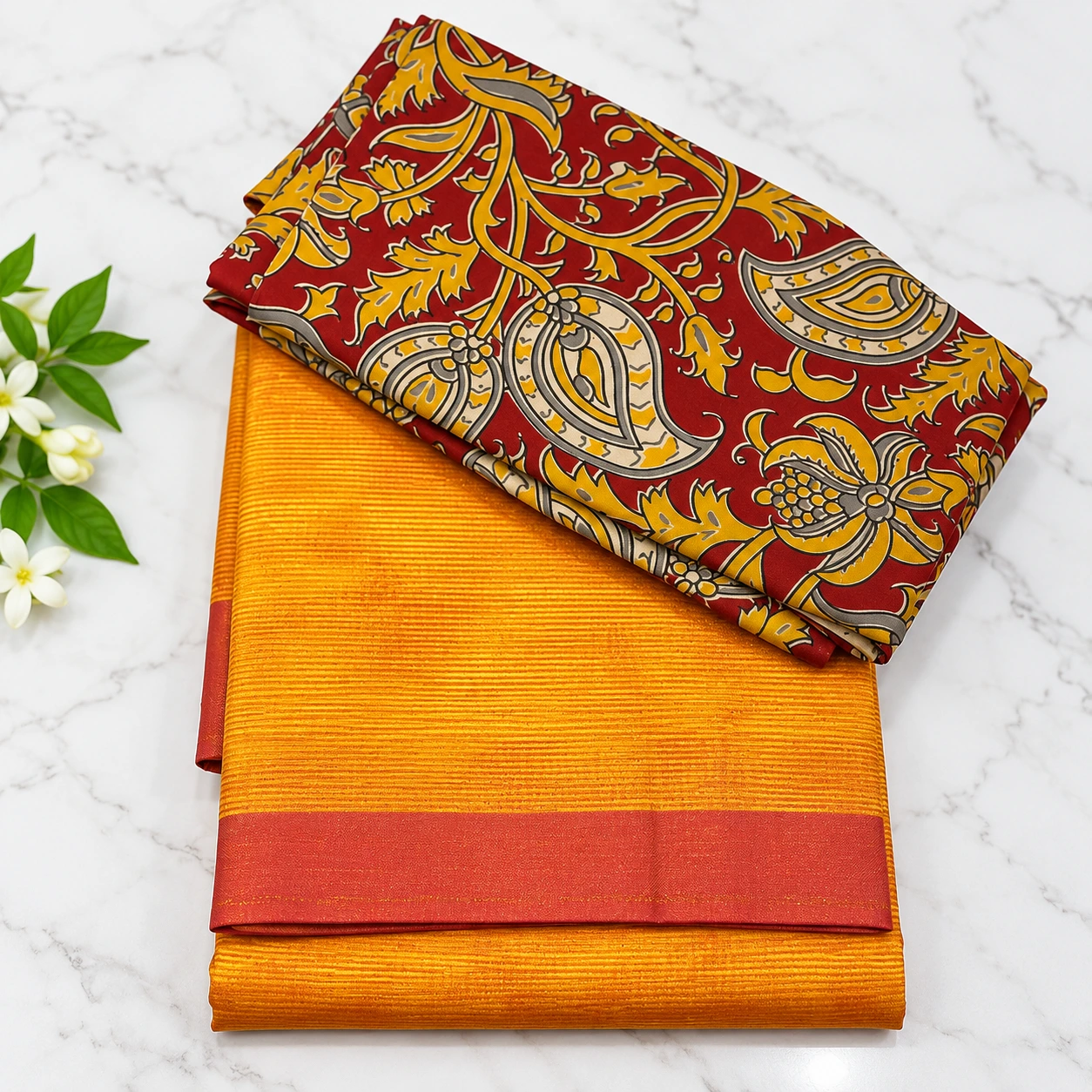 Gold Silk Saree with Kalamkari Blouse