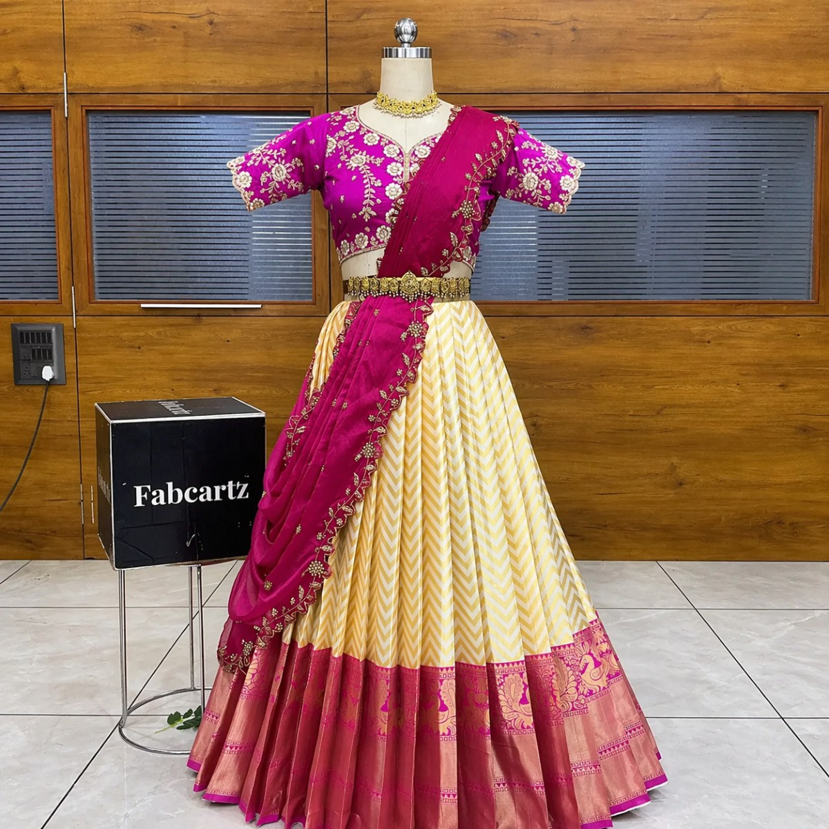 Royal Pink Maggam Work Lehenga Set