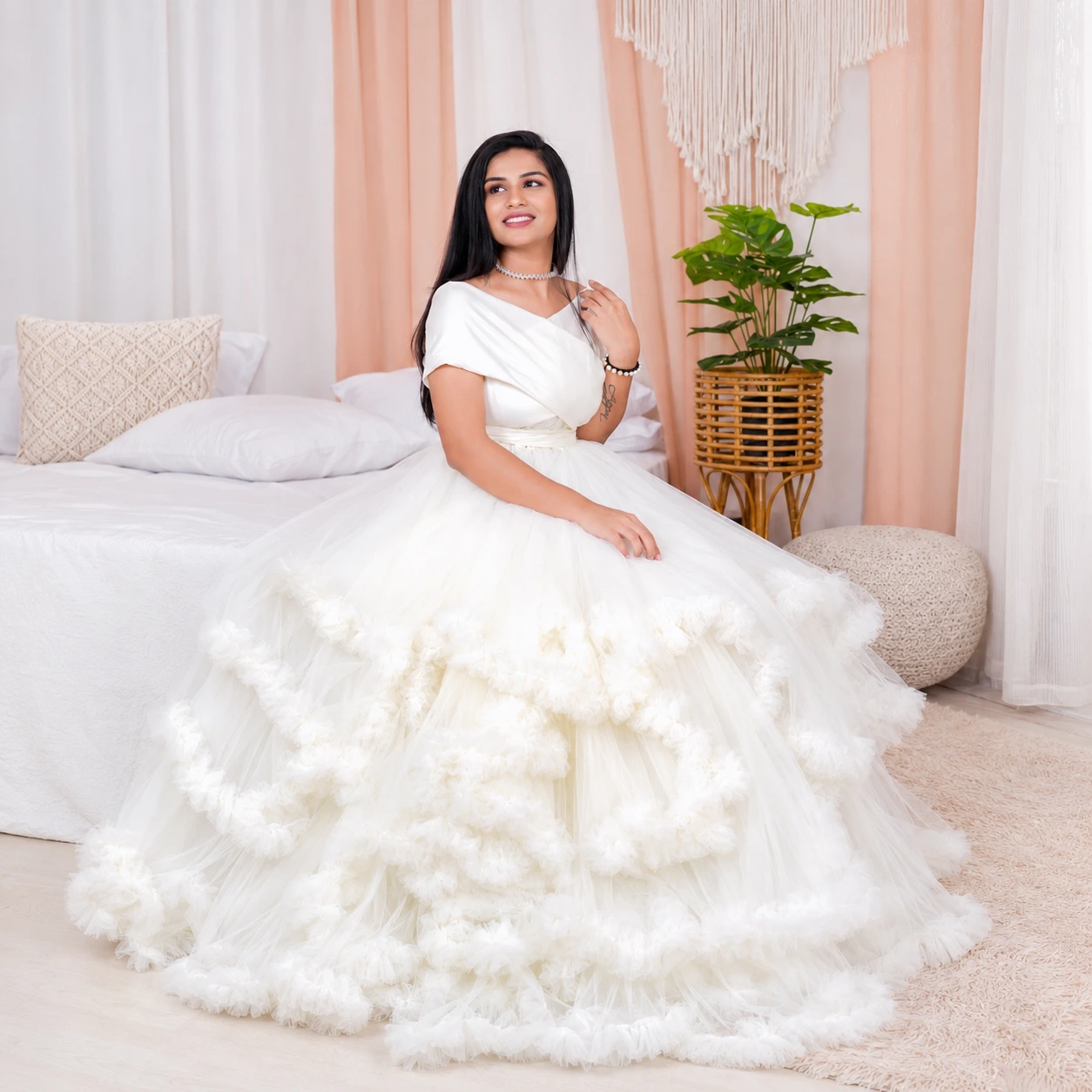 Ivory Cloud Ruffle Gown