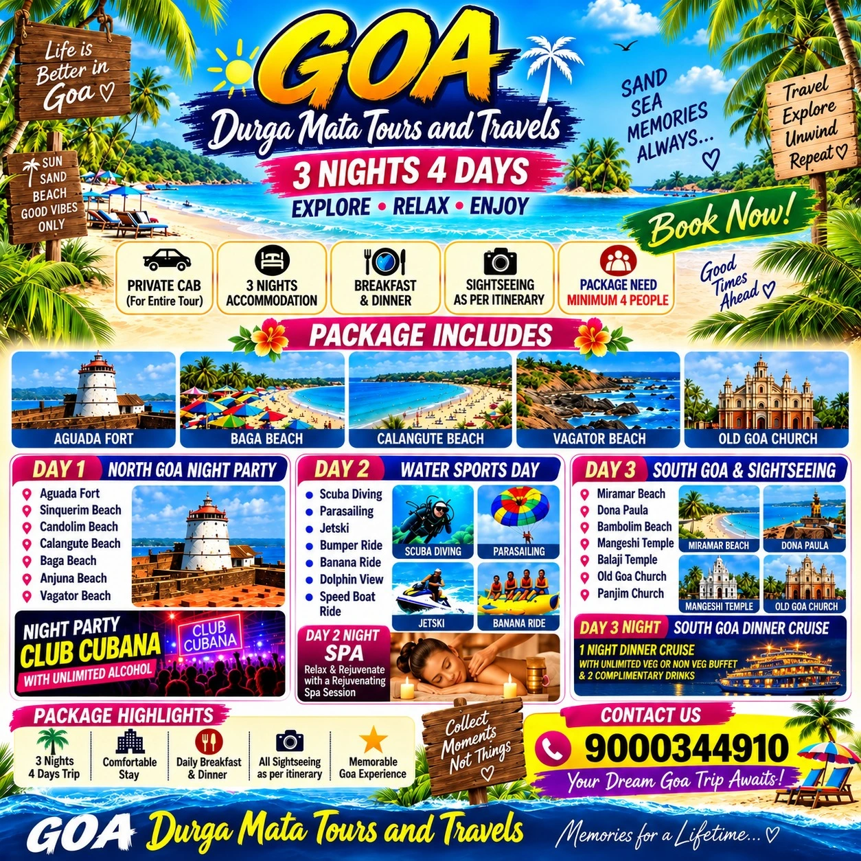 Goa 3 Nights 4 Days Tour Package with Water Sports and Cruise