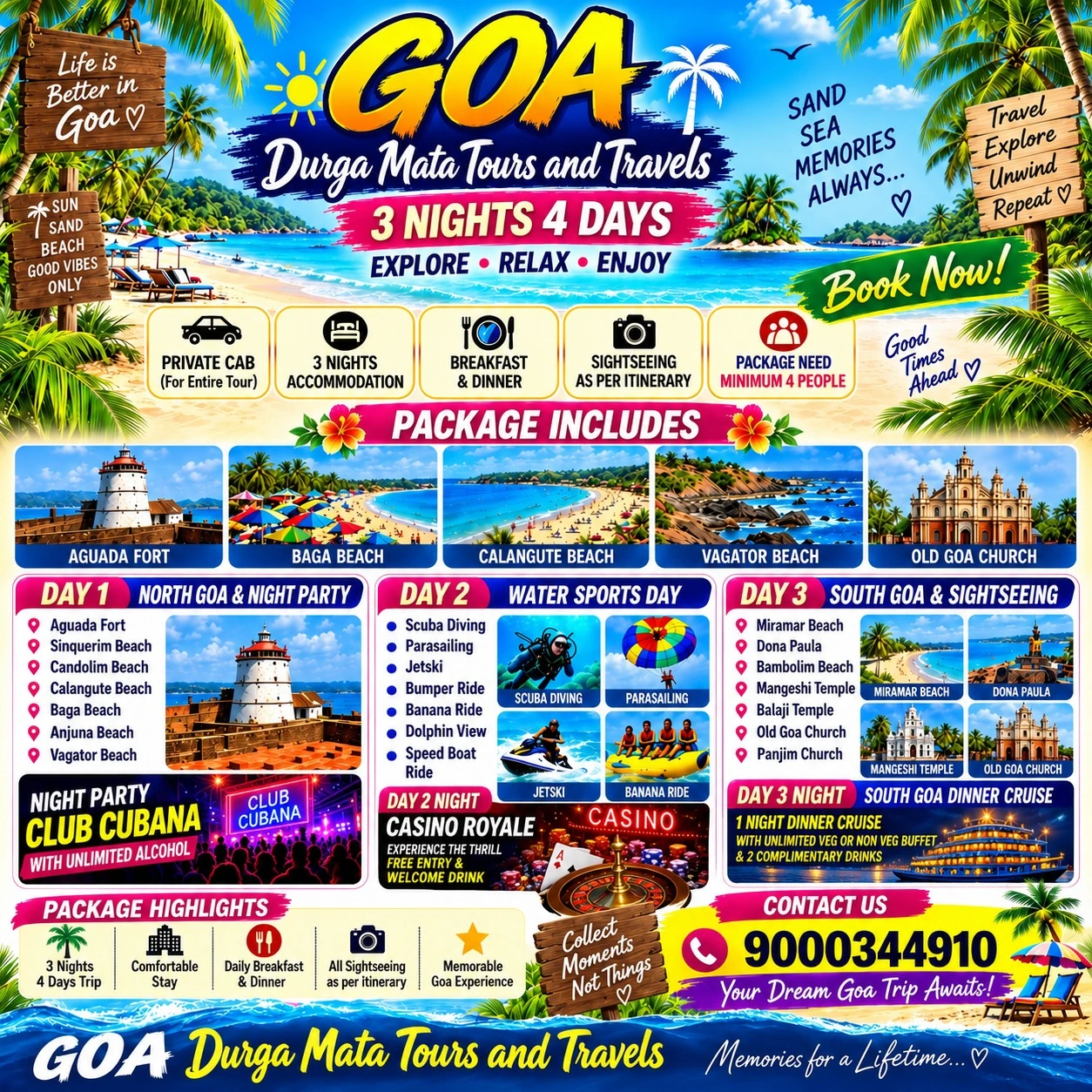 Goa 3 Nights 4 Days Tour Package with Water Sports, Casino and Cruise