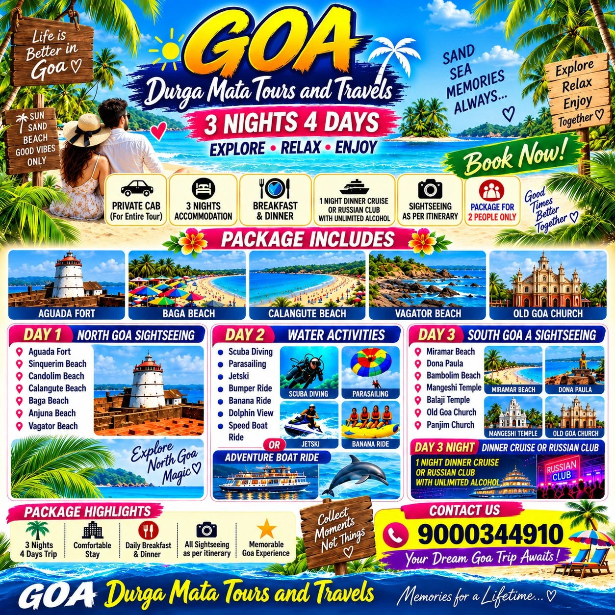 Goa 3 Nights 4 Days Couple Package with Water Activities and Cruise
