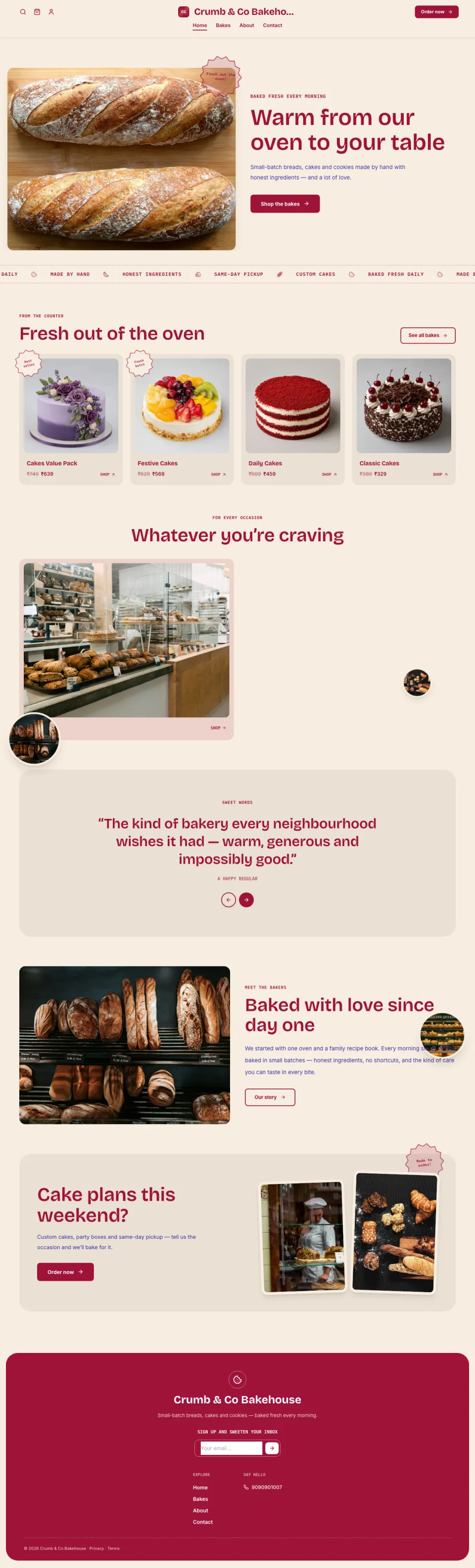 Bakery · Crumb full website preview