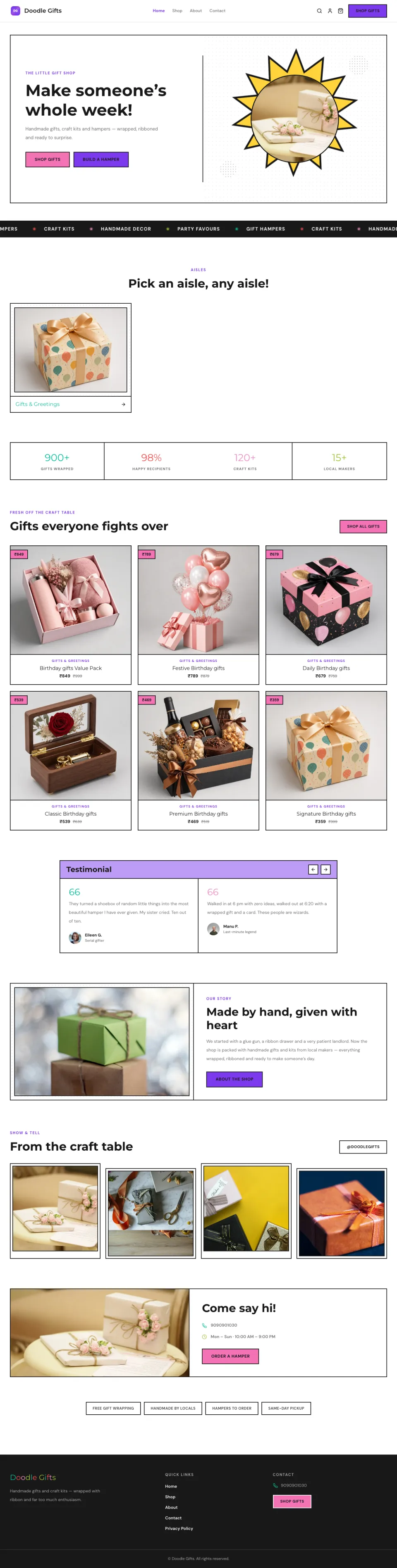 Gifts · Doodle full website preview