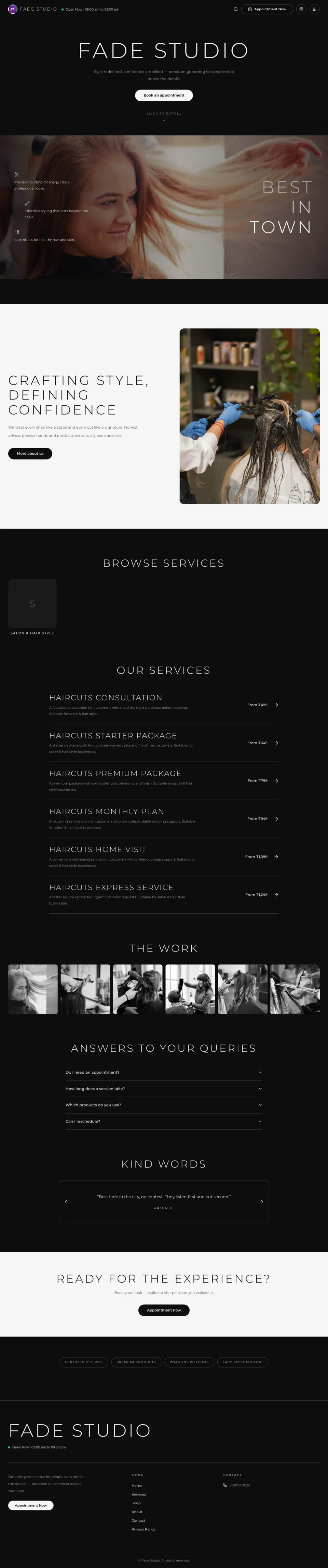 Salon · Fade full website preview