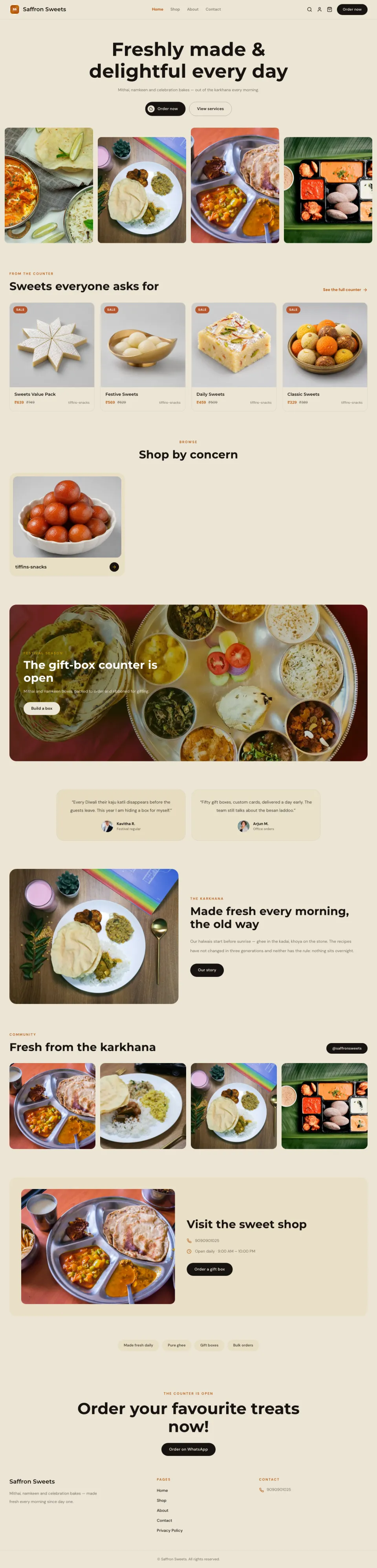 Sweets · Saffron full website preview