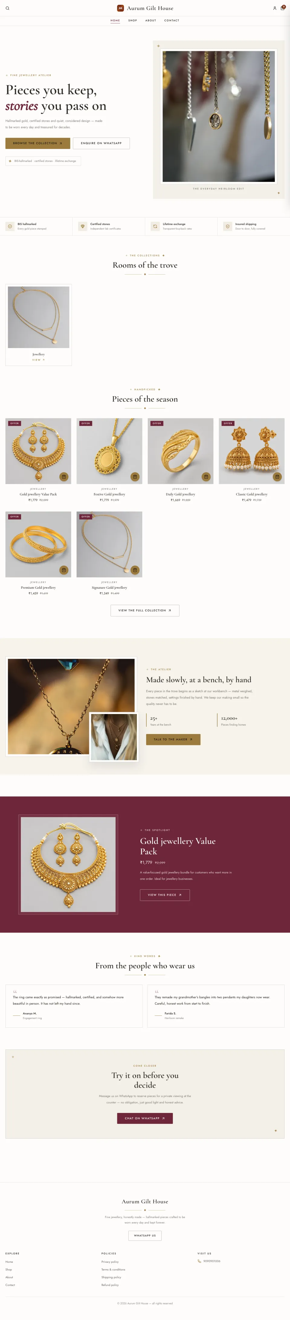 Jewellery · Trove full website preview