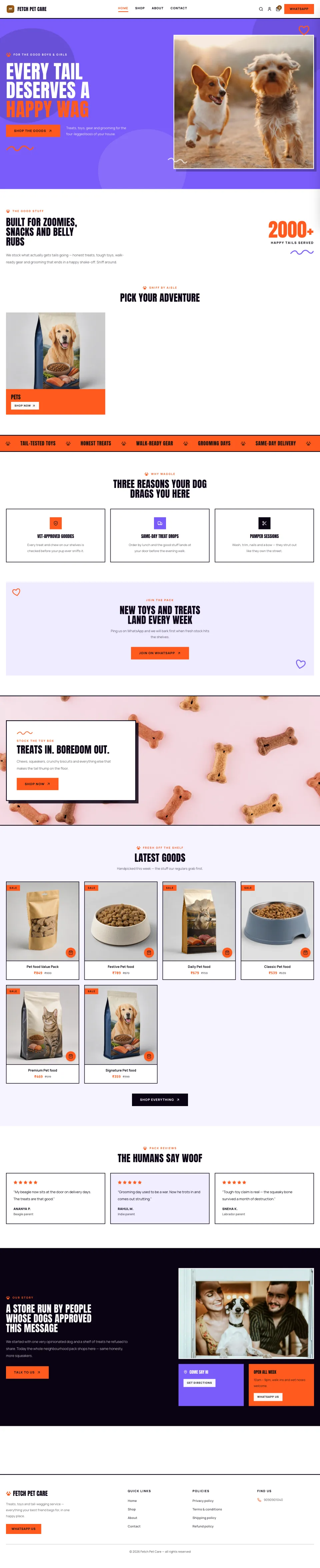 Pets · Waggle full website preview