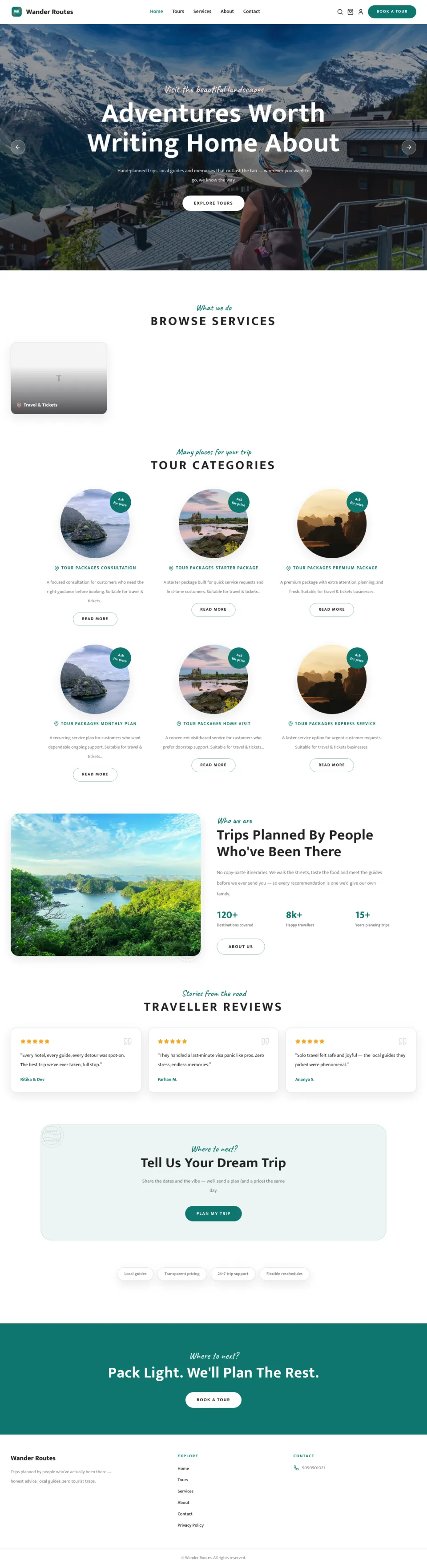 Travel · Wander full website preview