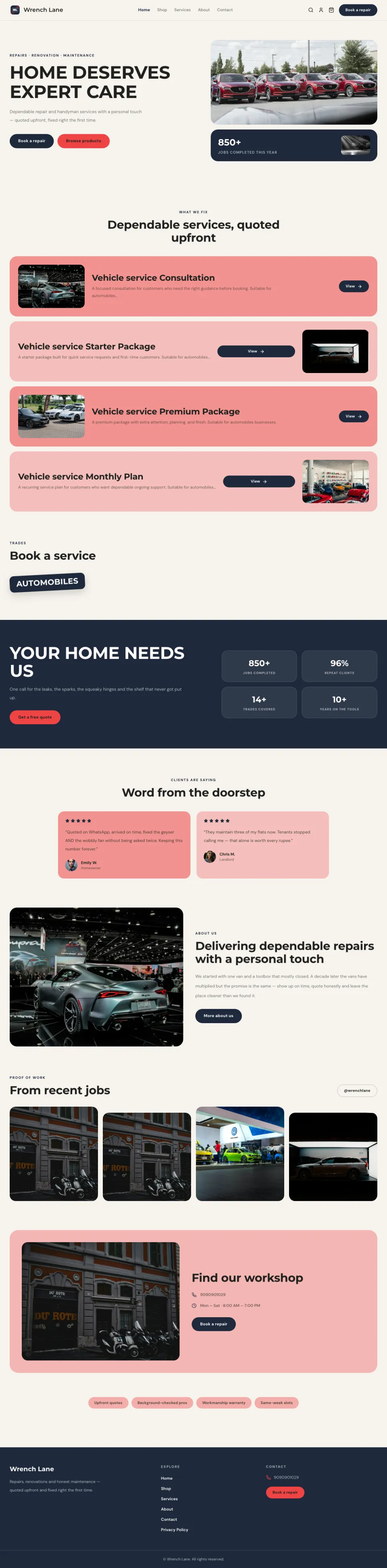 Repair · Wrench full website preview