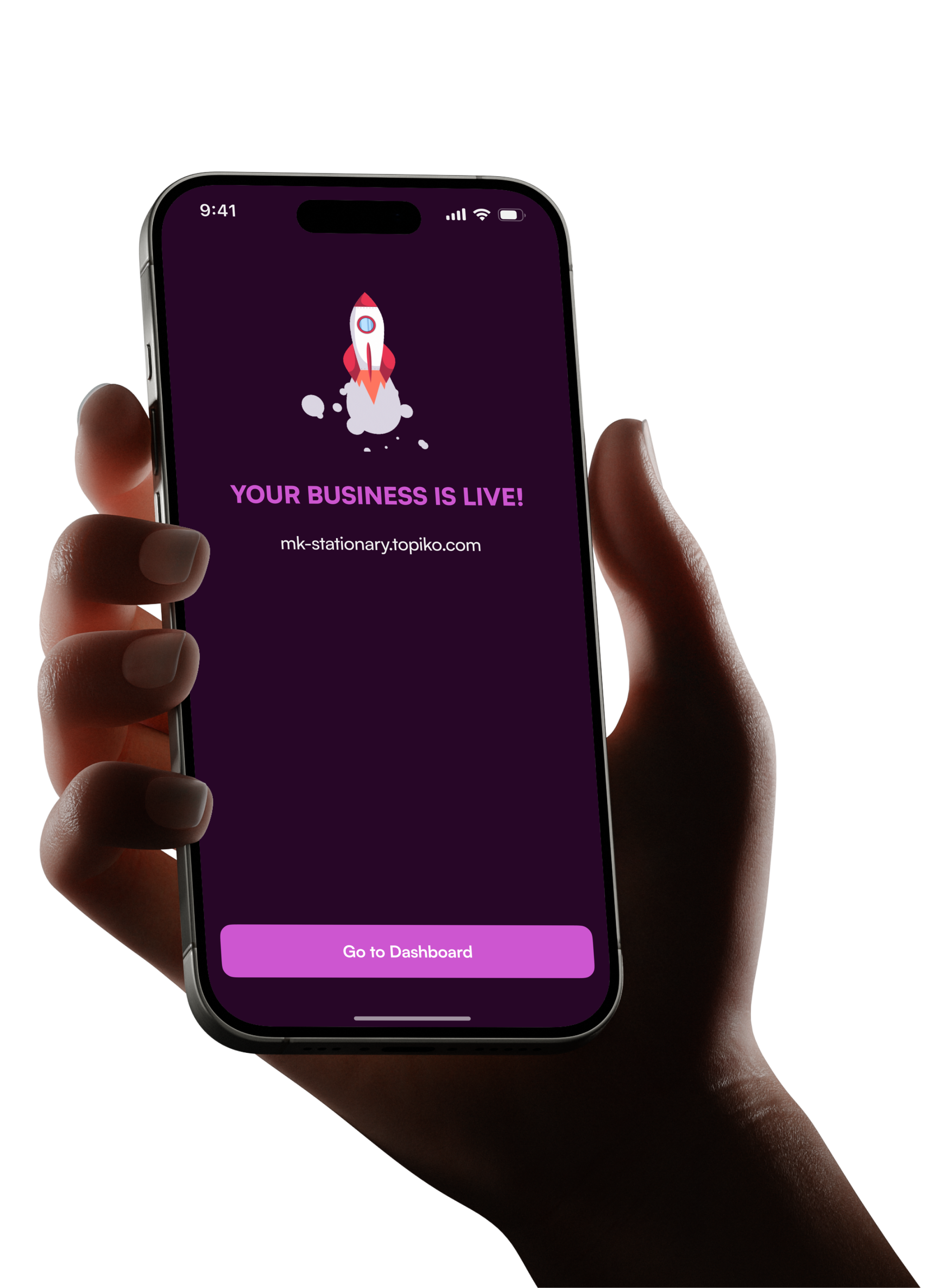 Topiko business live confirmation screen shown on a phone